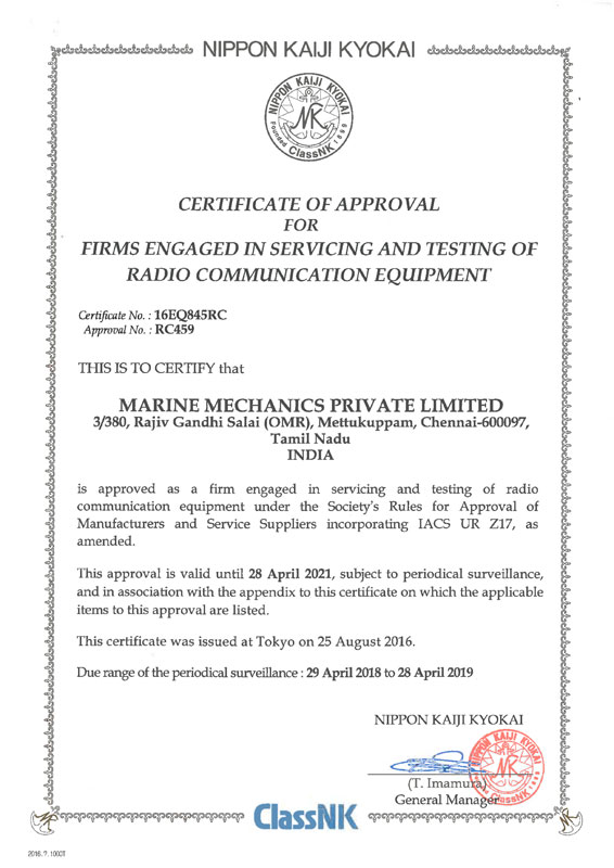 ISO Certification IHM Class Approvals GMDSS Certification
