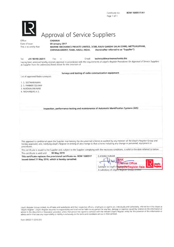 ISO Certification IHM Class Approvals GMDSS Certification